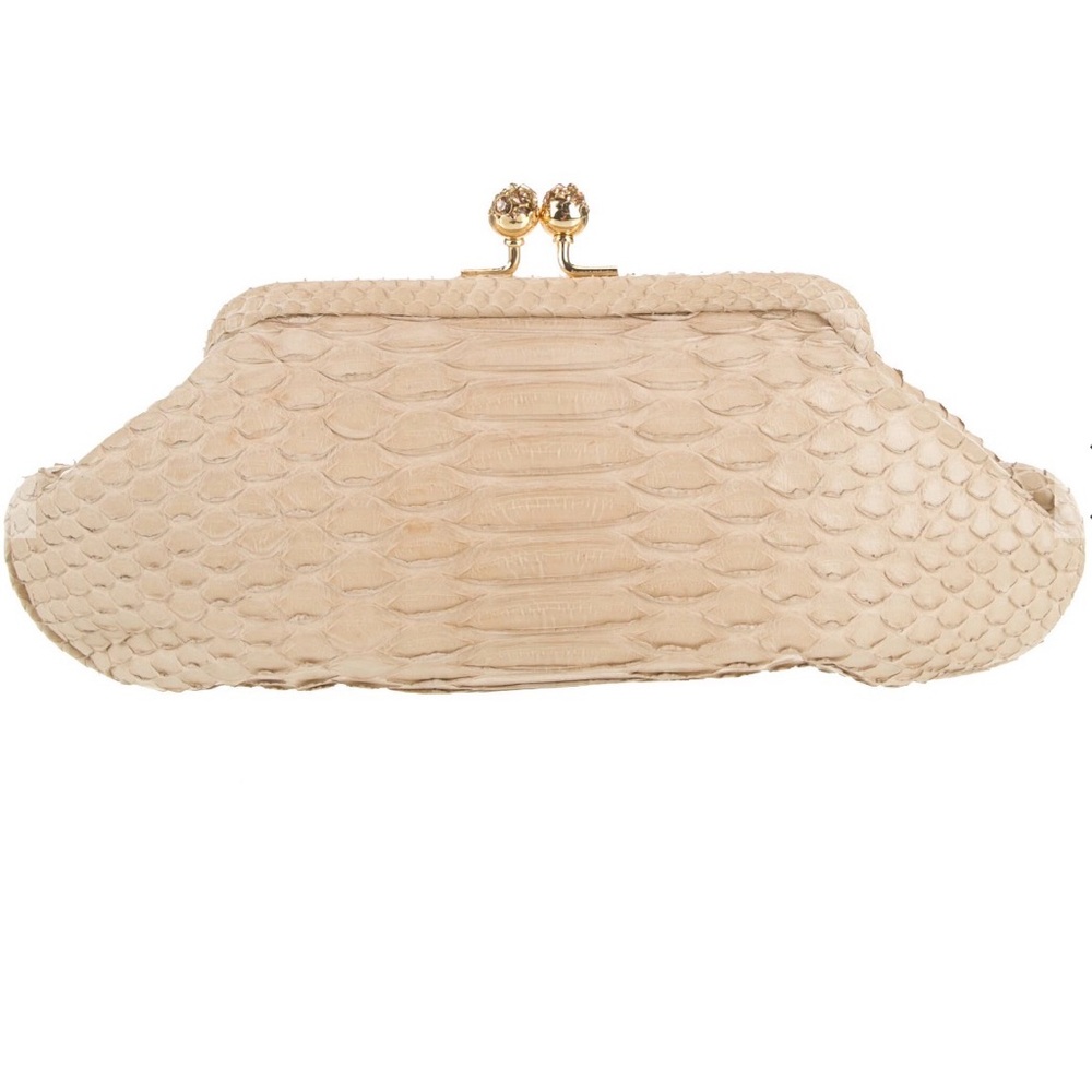 Anya Hindmarch Beige Clutch with Gold Details